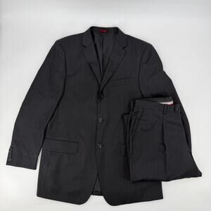 Linea Uomo Mens Gray 100% Wool Suit 42L Jacket 36W Pants Classic Fit 2 Piece